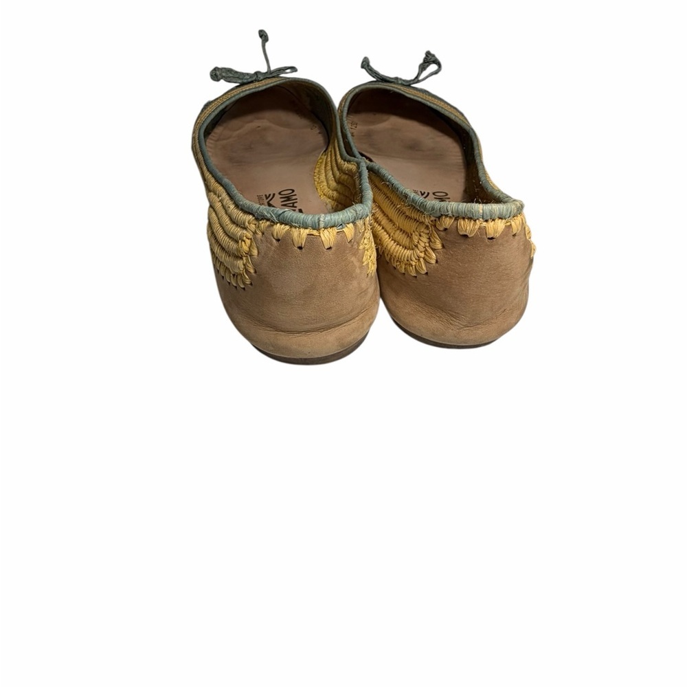 Salvatore Ferragamo tricolor Raffia Green & Tan Bow Ballet Flats Sz 10M - Picture 8 of 16